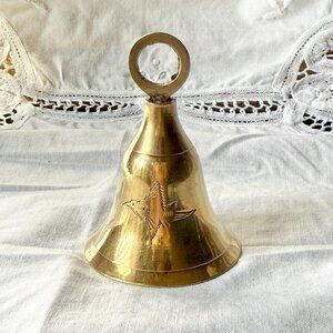 Vintage Brass Bell with Etched Bird Motif | Decorative & Functional